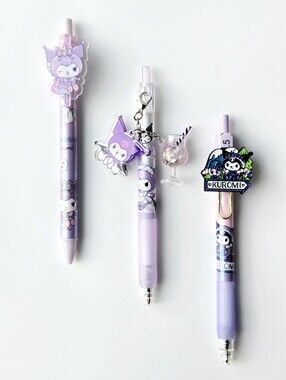 3PK Kuromi Character Retractable Gel Pen Set Lavender Pastel Kawaii Stationery